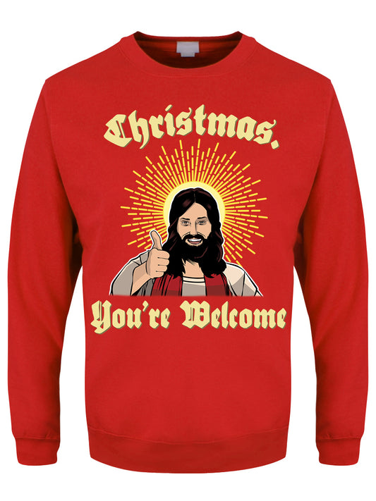 You're Welcome! Men's Red Christmas Jumper