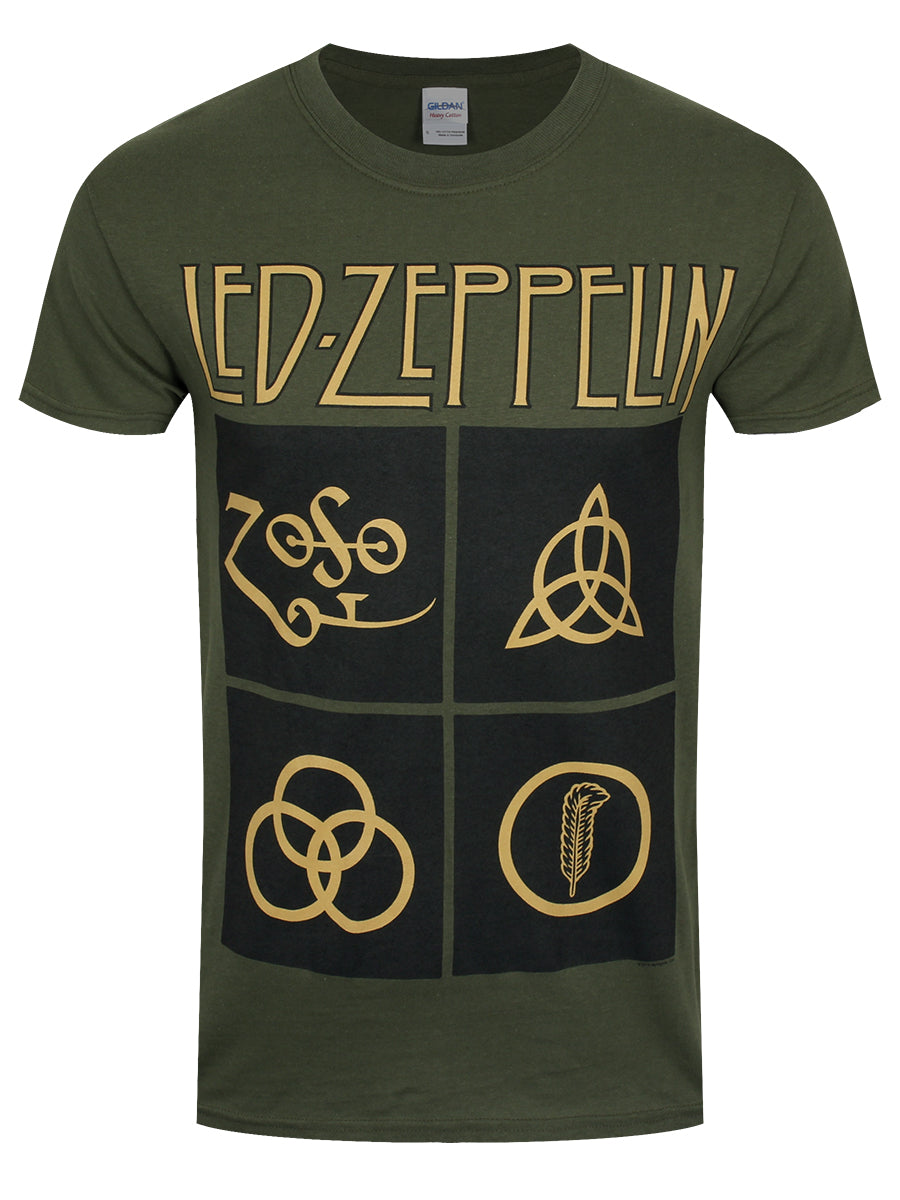 Led Zeppelin Gold Symbols Men's Olive Green T-Shirt