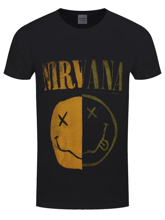 Nirvana Spliced Happy Face Men's Black T-Shirt