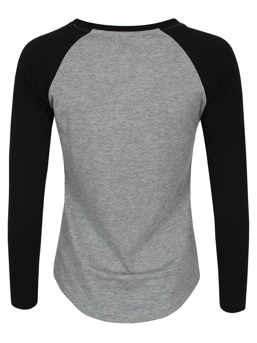 Heather Grey & Black Ladies Long Sleeve Baseball T-Shirt