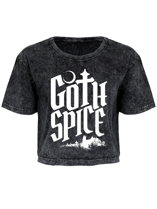 Goth Spice Ladies Grey Acid Wash Oversized Cropped T-Shirt