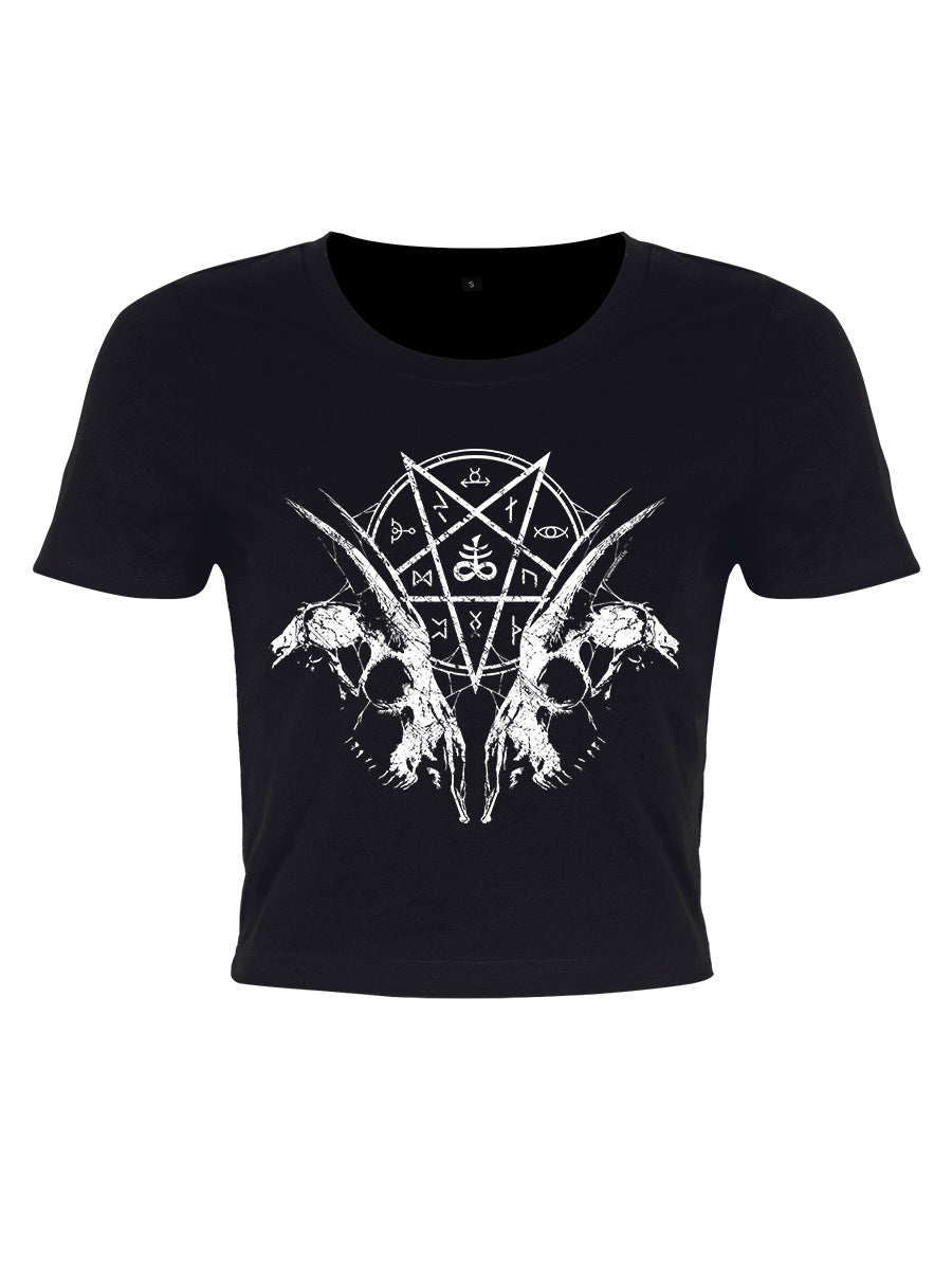 Goat Skull Pentagram Ladies Black Crop Top