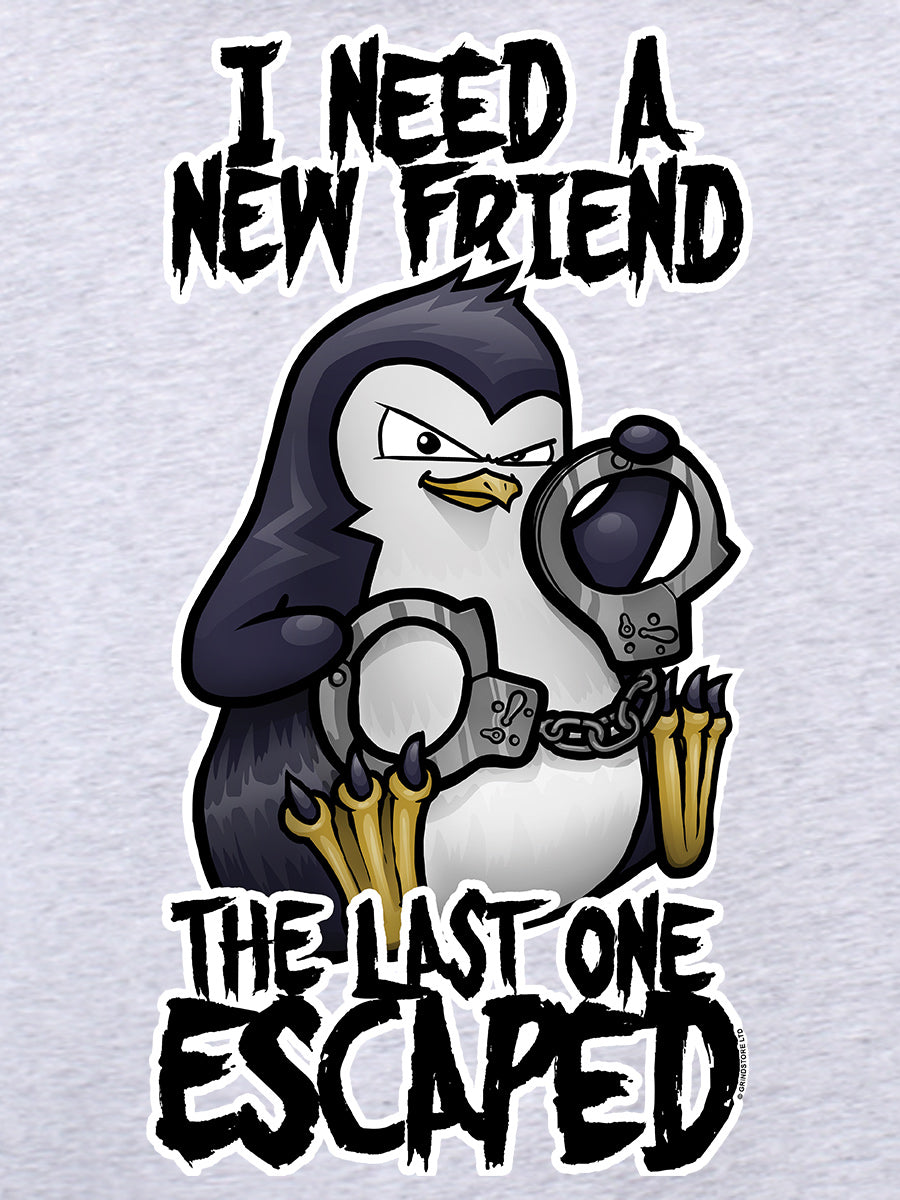 Psycho Penguin I Need A New Friend Men's Heather Grey Hoodie