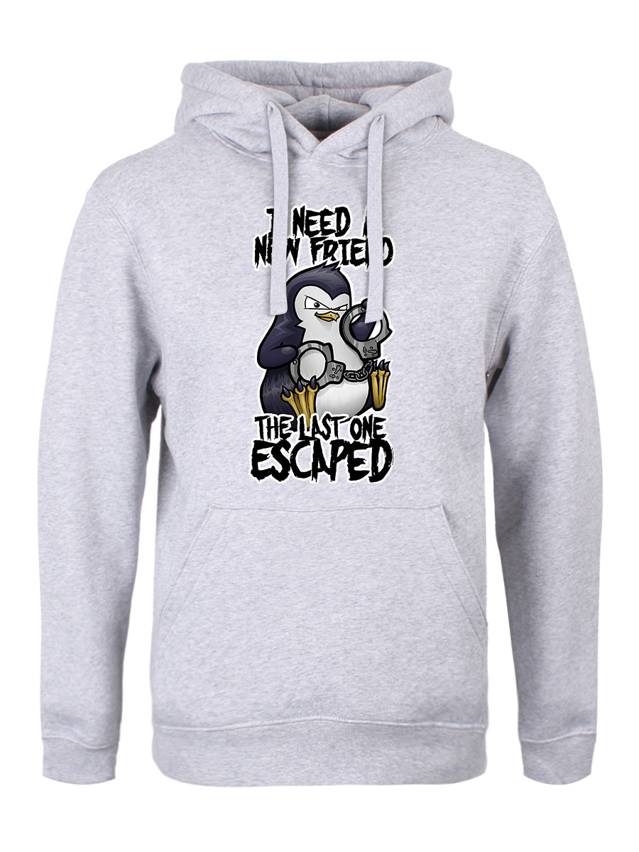 Psycho Penguin I Need A New Friend Men's Heather Grey Hoodie