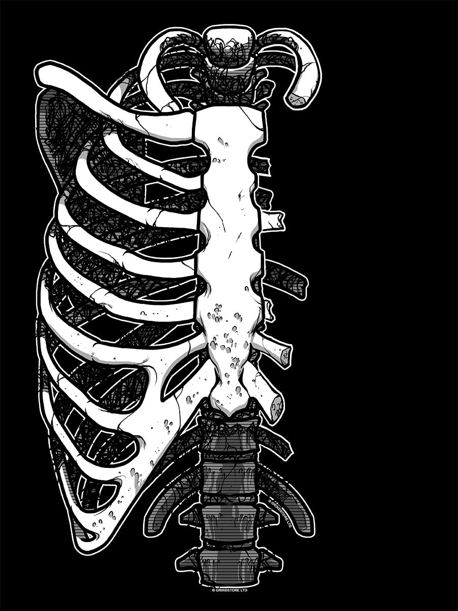 X-Ray Skeleton Ribcage Black T-Shirt Dress