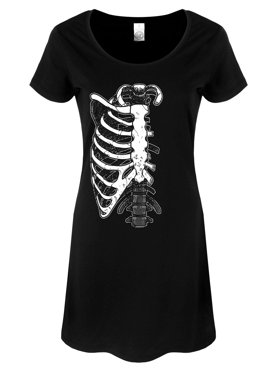 X-Ray Skeleton Ribcage Black T-Shirt Dress