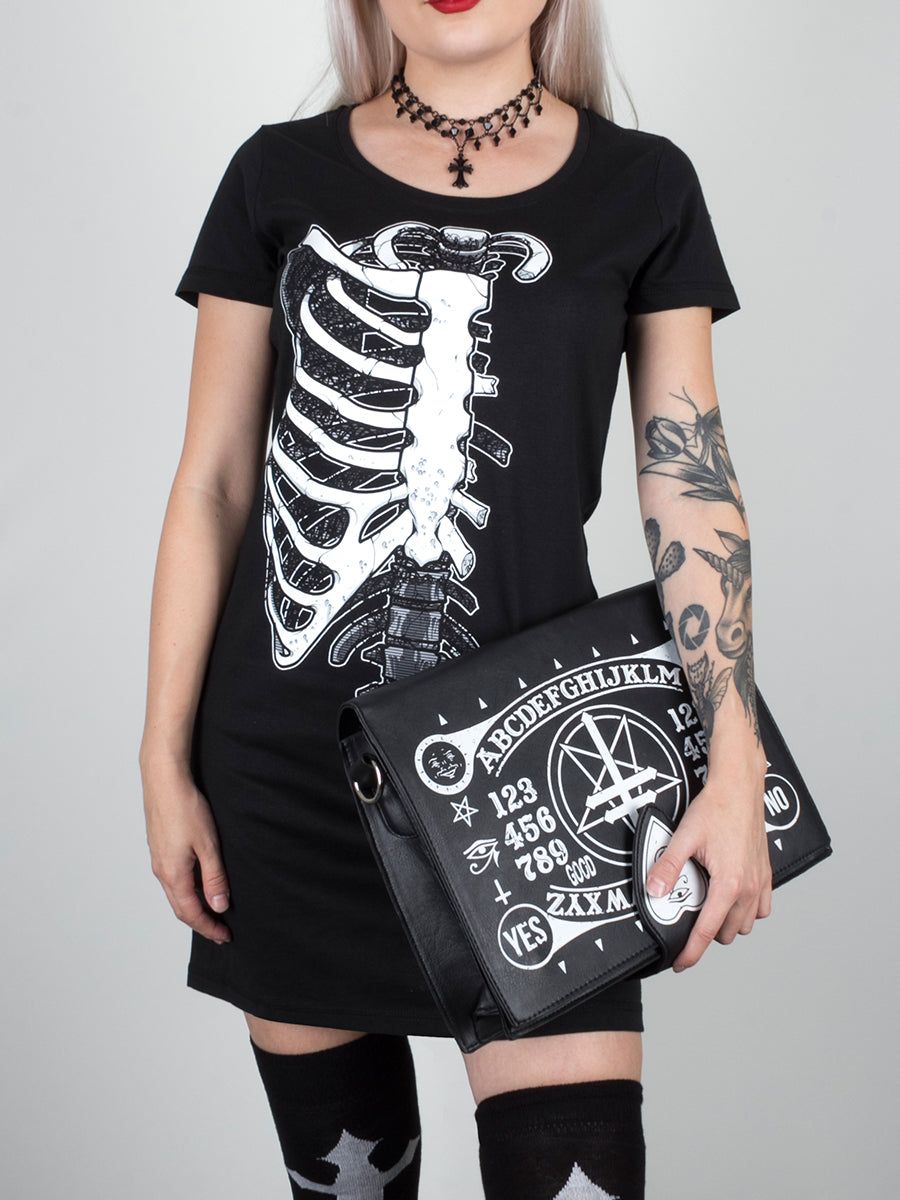 X-Ray Skeleton Ribcage Black T-Shirt Dress