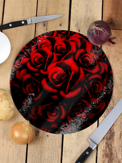 Red Roses Circular Glass Chopping Board