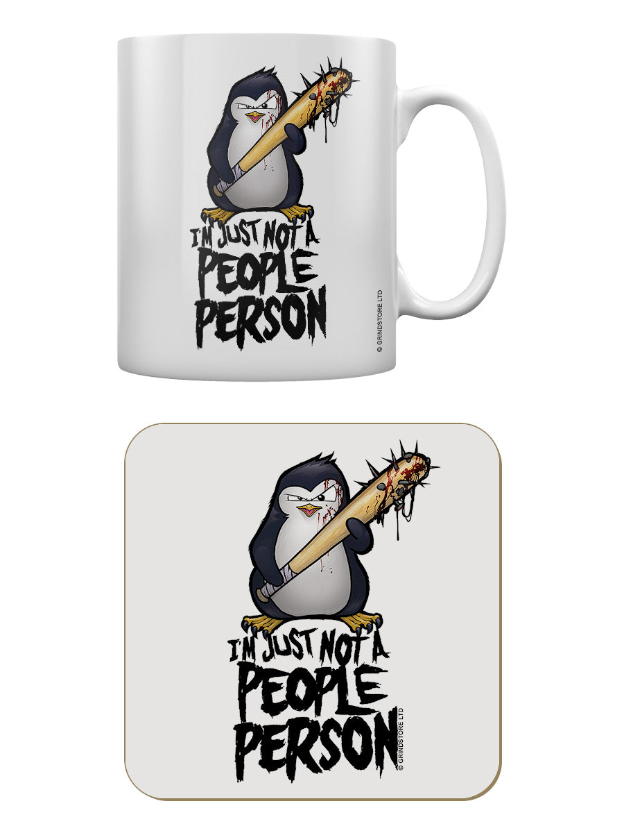 Psycho Penguin Not A People Person Mug & Coaster Set