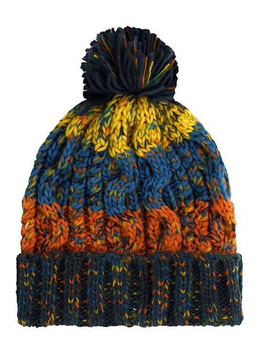 Retro Blue Corkscrew Pom Pom Beanie