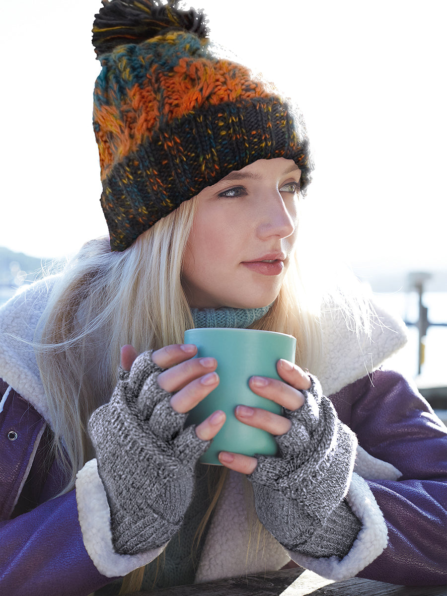 Retro Blue Corkscrew Pom Pom Beanie