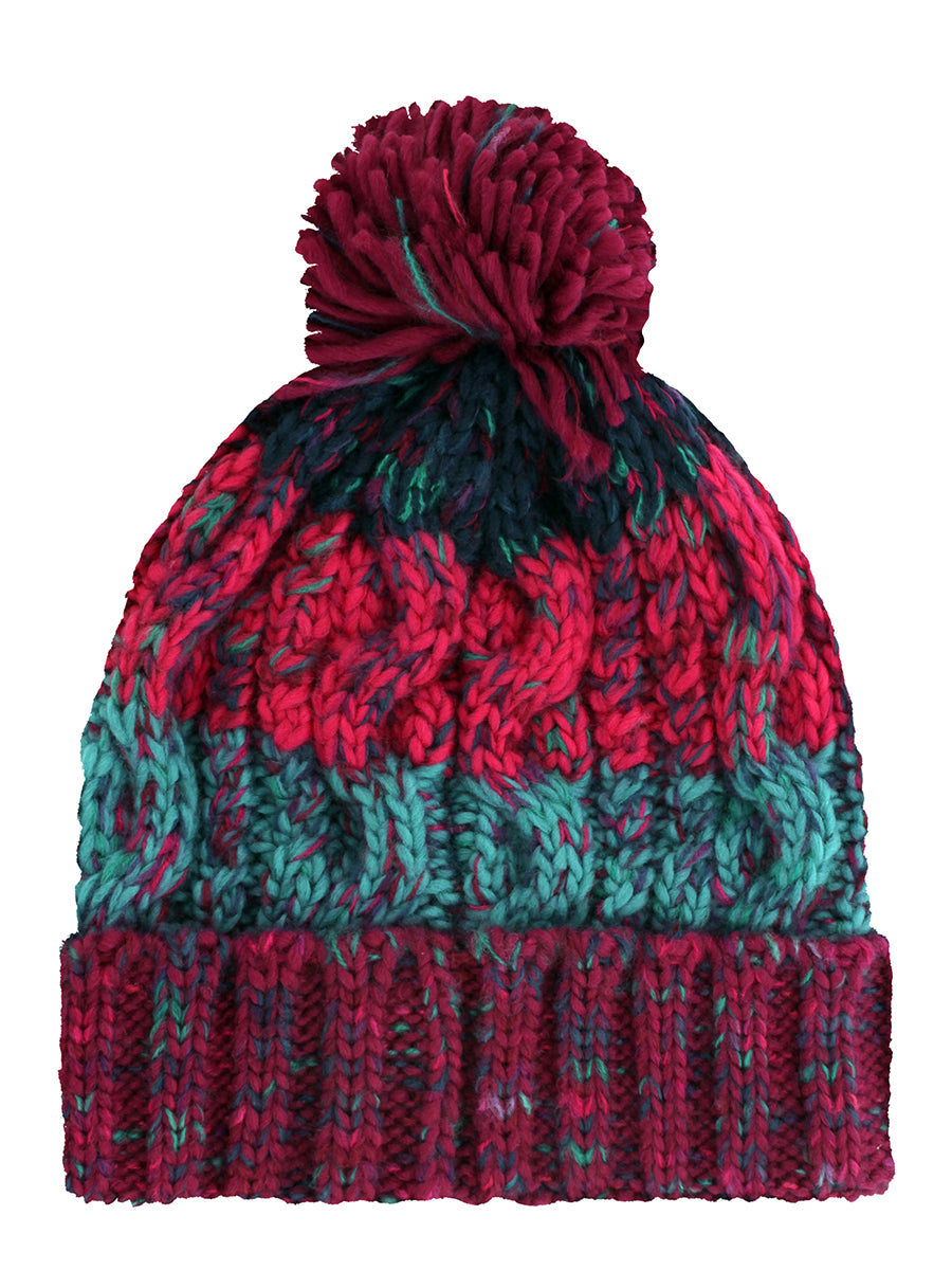 Winter Berries Corkscrew Pom Pom Beanie