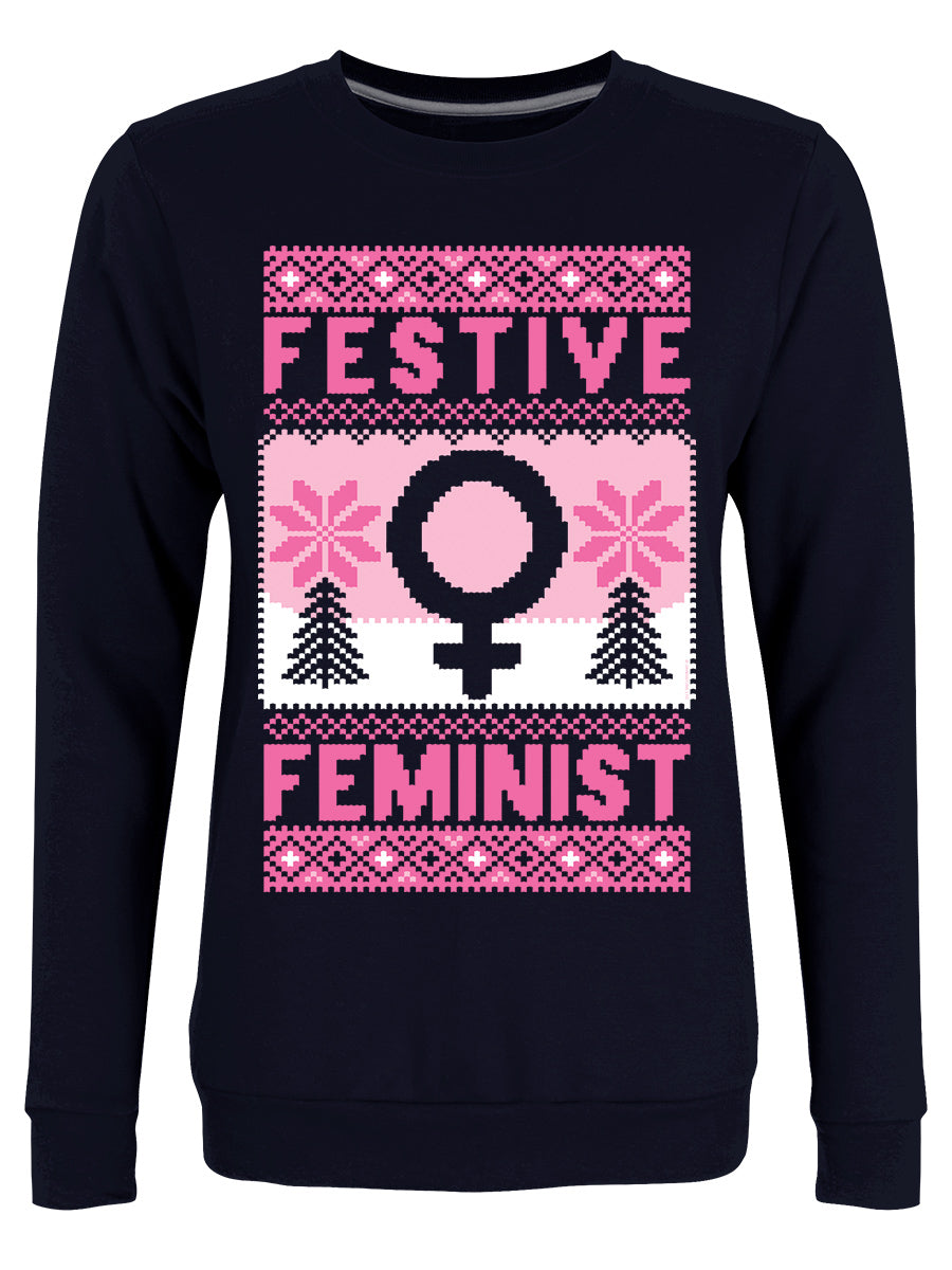 Festive Feminist Ladies Navy Blue Christmas Jumper