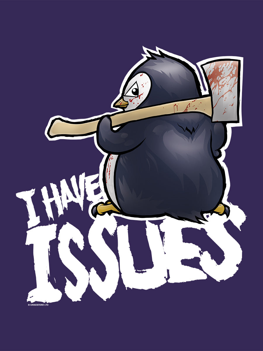 Psycho Penguin I Have Issues Purple Tote Bag