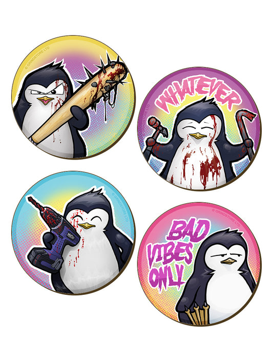 Psycho Penguin Bad Vibes Only 4 Piece Coaster Set
