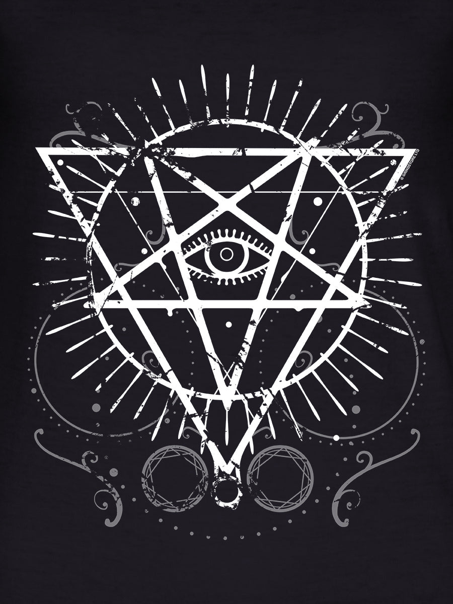 Pentagram Eye Ladies Black Razor Back T-Shirt