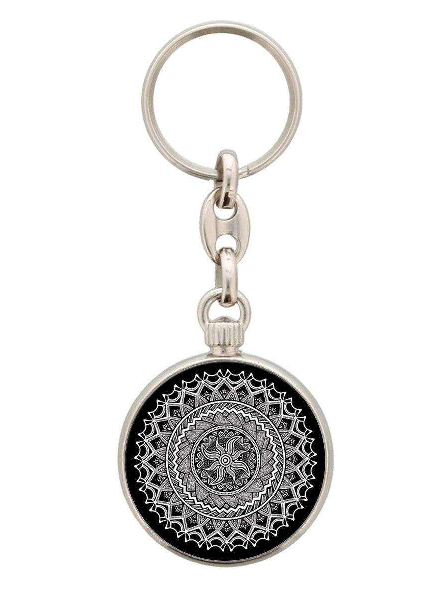 Monochrome Mandala Circular Keyring