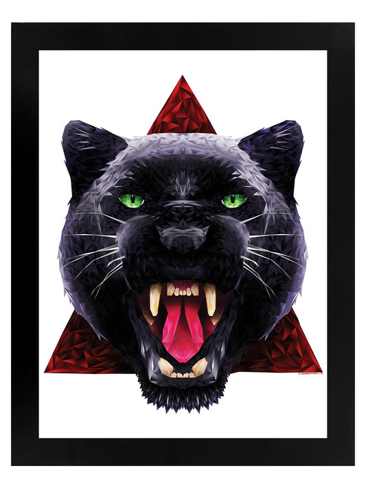 Unorthodox Collective Geometric Panther Black Wooden Framed Print