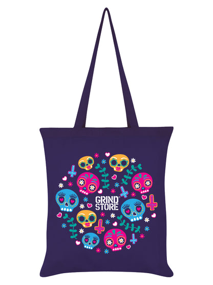 Grindstore Psychedelic Skulls Purple Tote Bag