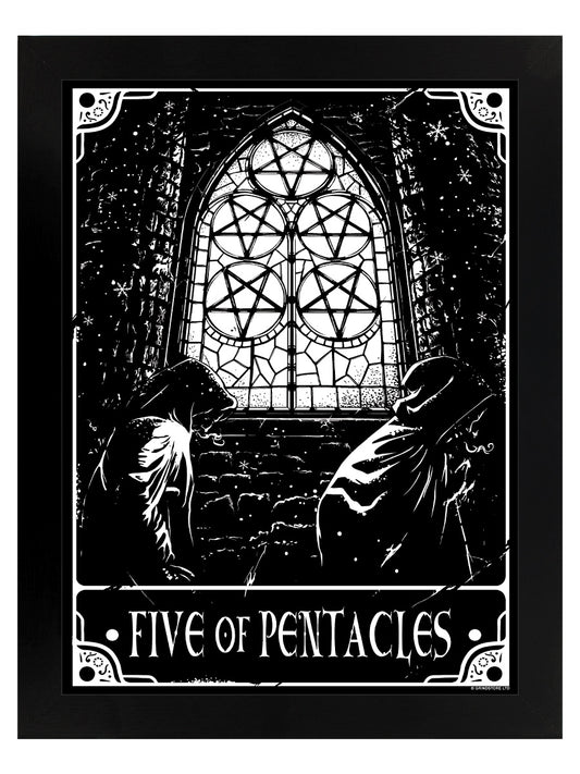 Deadly Tarot - Five Of Pentacles Black Wooden Framed Print