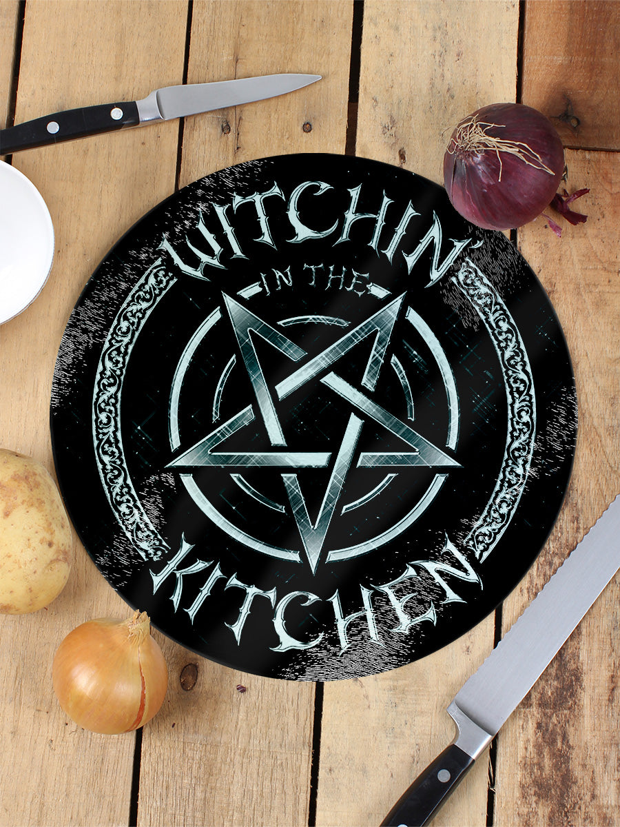 Witchin In The Kitchen Circular Glass Chopping Board