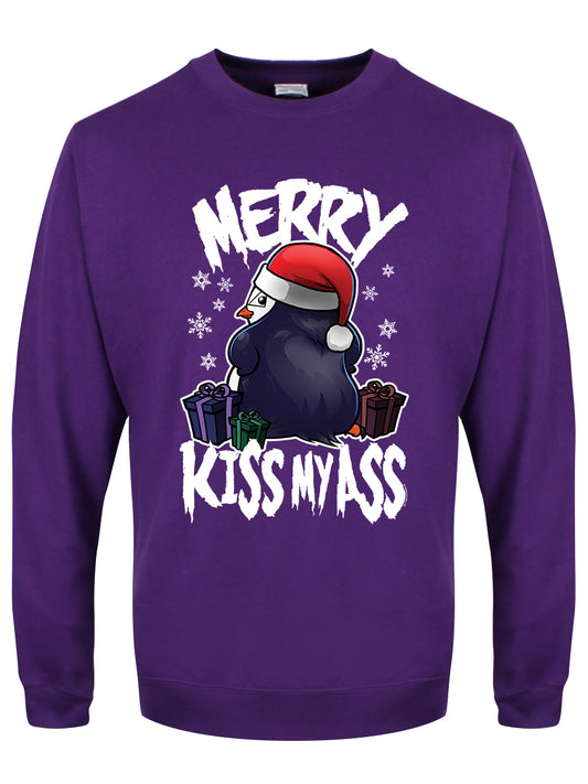 Psycho Penguin Merry Kiss My Ass Purple Christmas Jumper