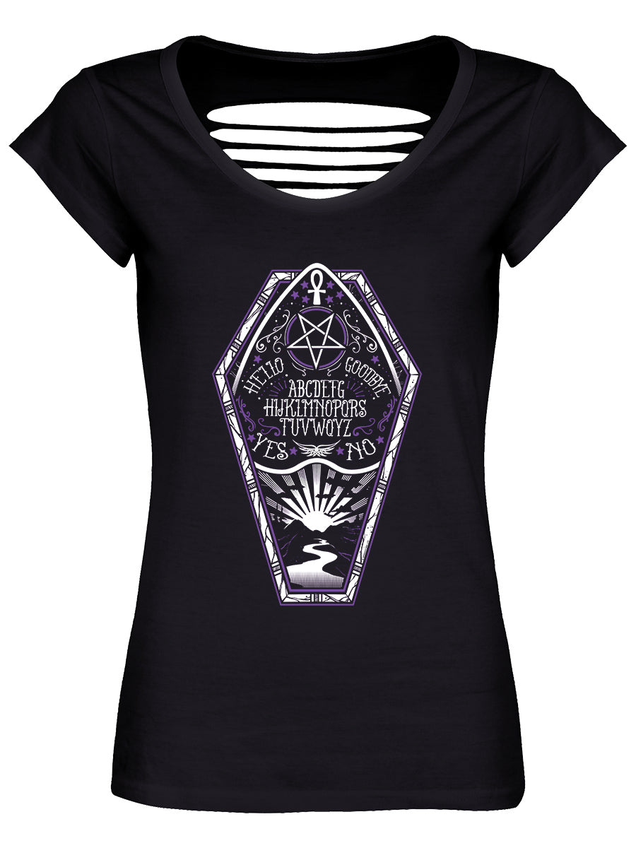 Ouija Coffin Ladies Black Razor Back T-Shirt