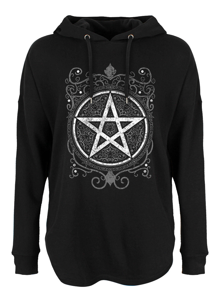 Pentagram Star Ladies Black Oversized Hoodie