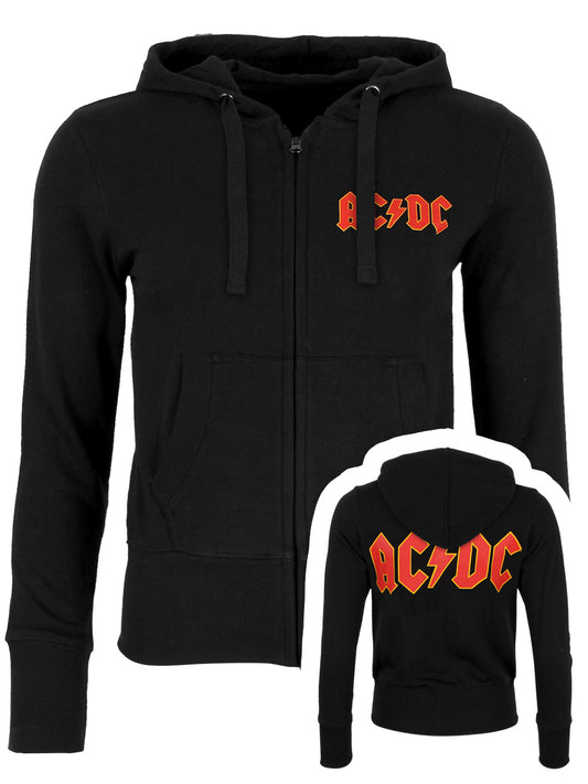 AC/DC Logo Back Print Ladies Black Zipped Hoodie