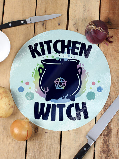 Kitchen Witch Circular Glass Chopping Board