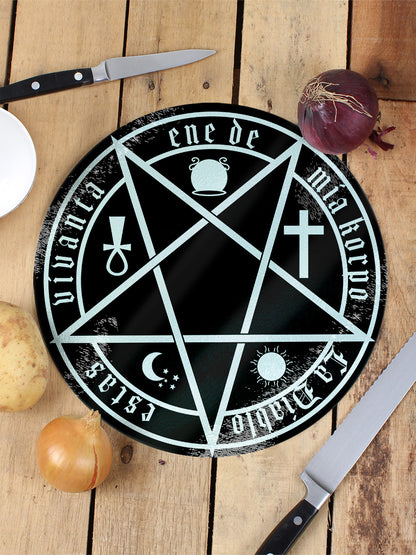 The Devil Is Living In My Flesh Circular Glass Chopping Board