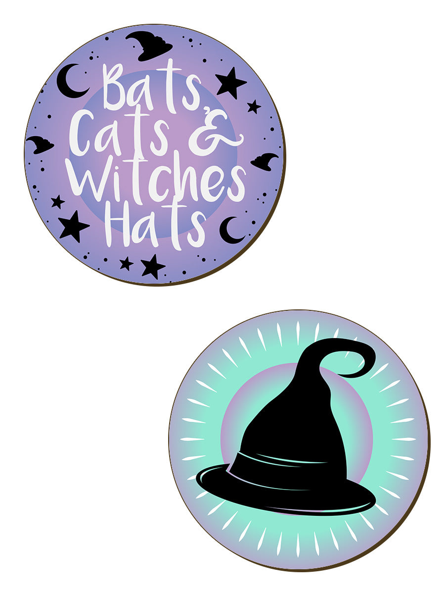 Bats, Cats & Witches Hats Pastel Goth 4 Piece Coaster Set