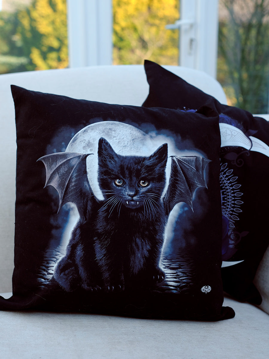 Spiral Bat Cat Black Cushion