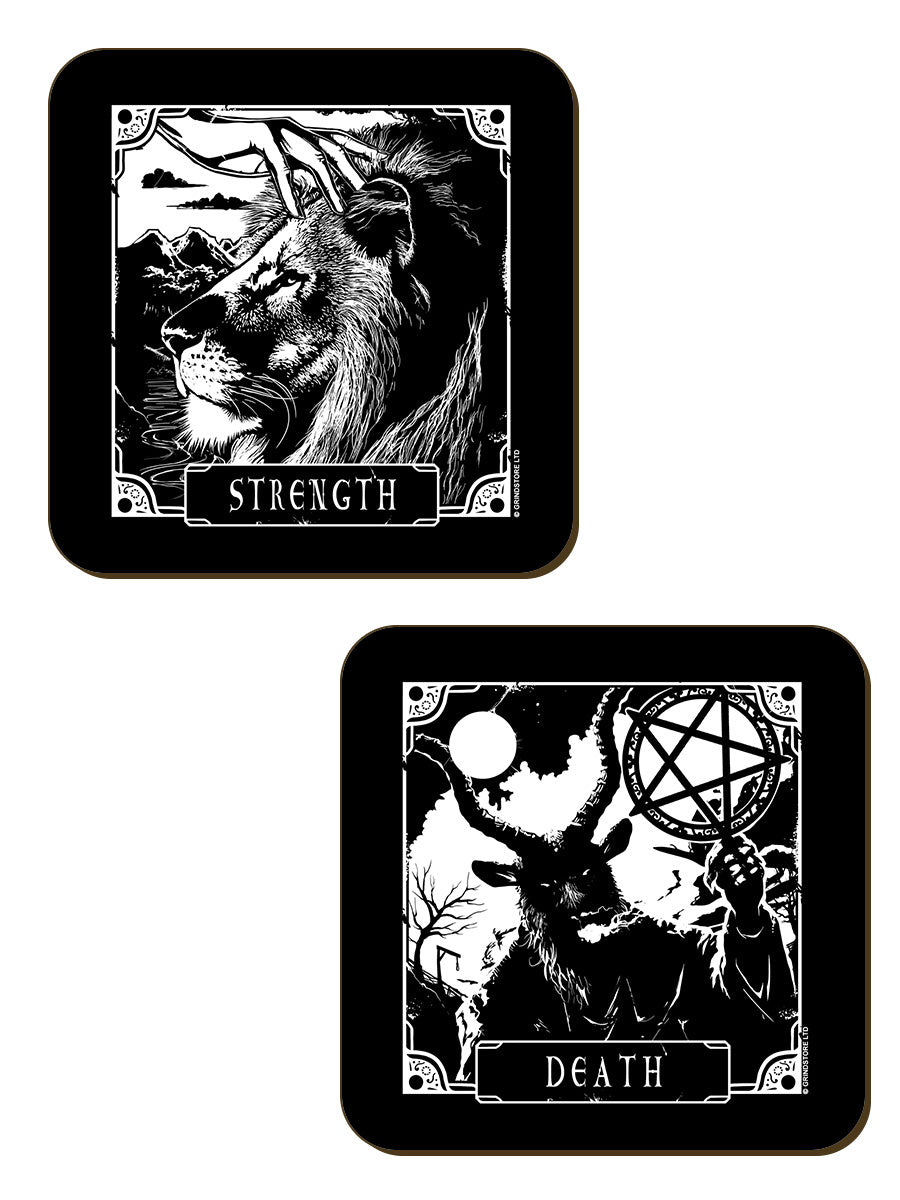 Deadly Tarot Death, The Devil, Strength & The High Priestess 4 Piece Coaster Set