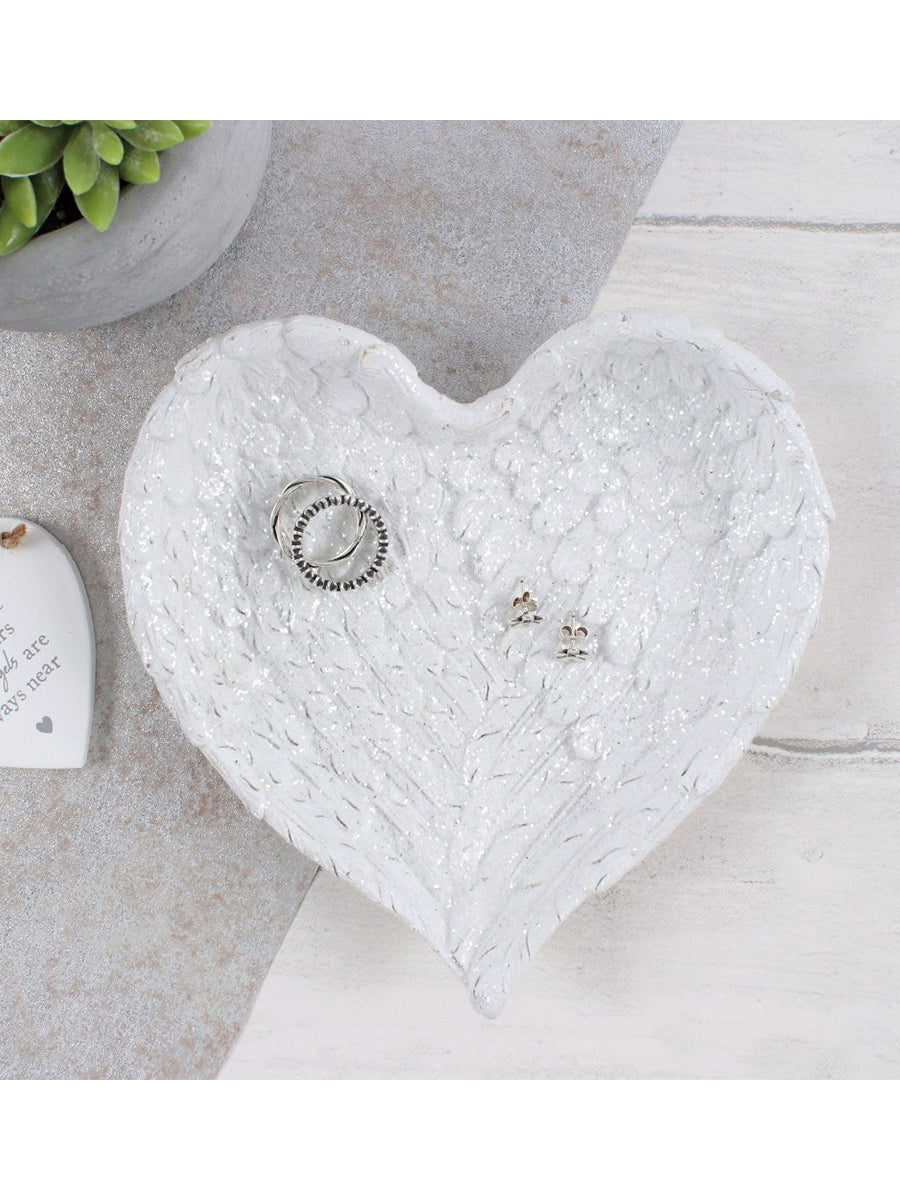 Glitter Heart Shaped Angel Wing Trinket Dish