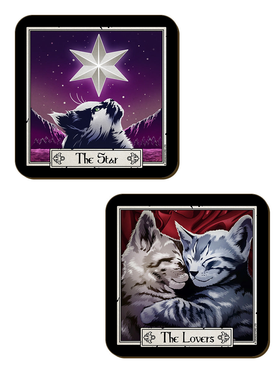 Deadly Tarot Felis The Fool, Lovers, Star & High Priestess 4 Piece Coaster Set