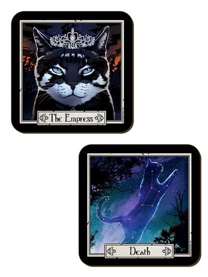 Deadly Tarot Felis The Magician, Empress, Death & The Moon 4 Piece Coaster Set