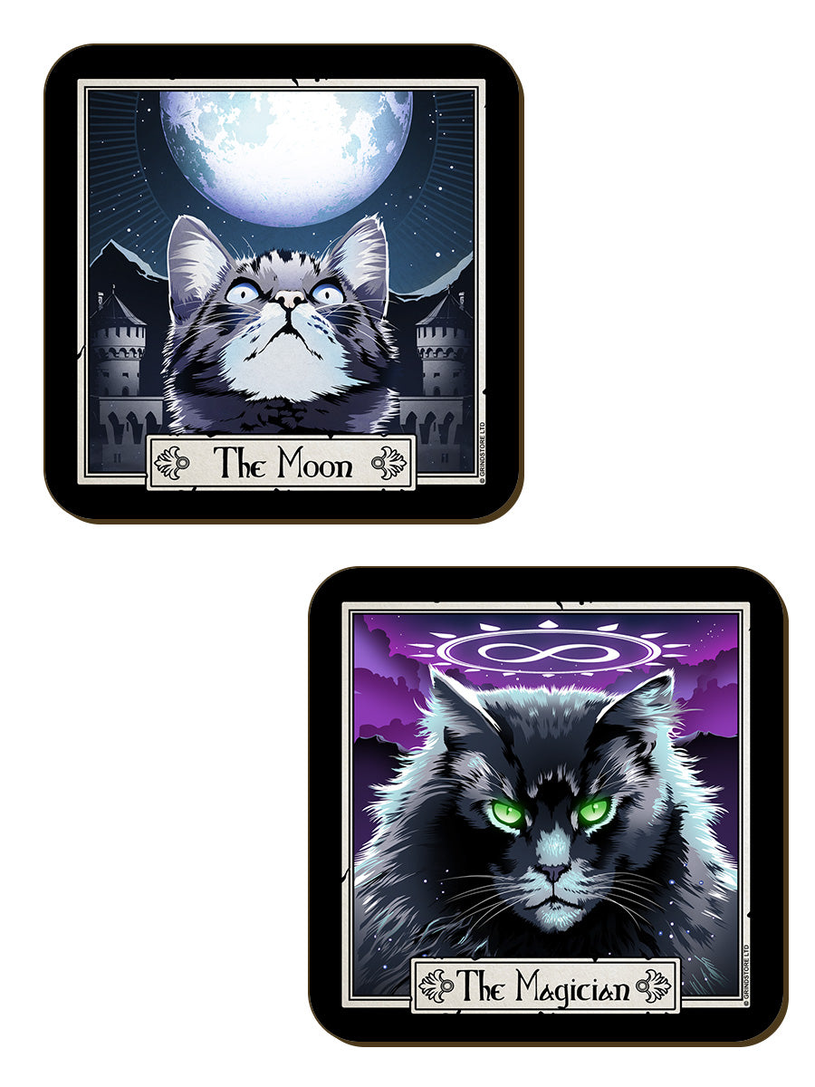 Deadly Tarot Felis The Magician, Empress, Death & The Moon 4 Piece Coaster Set