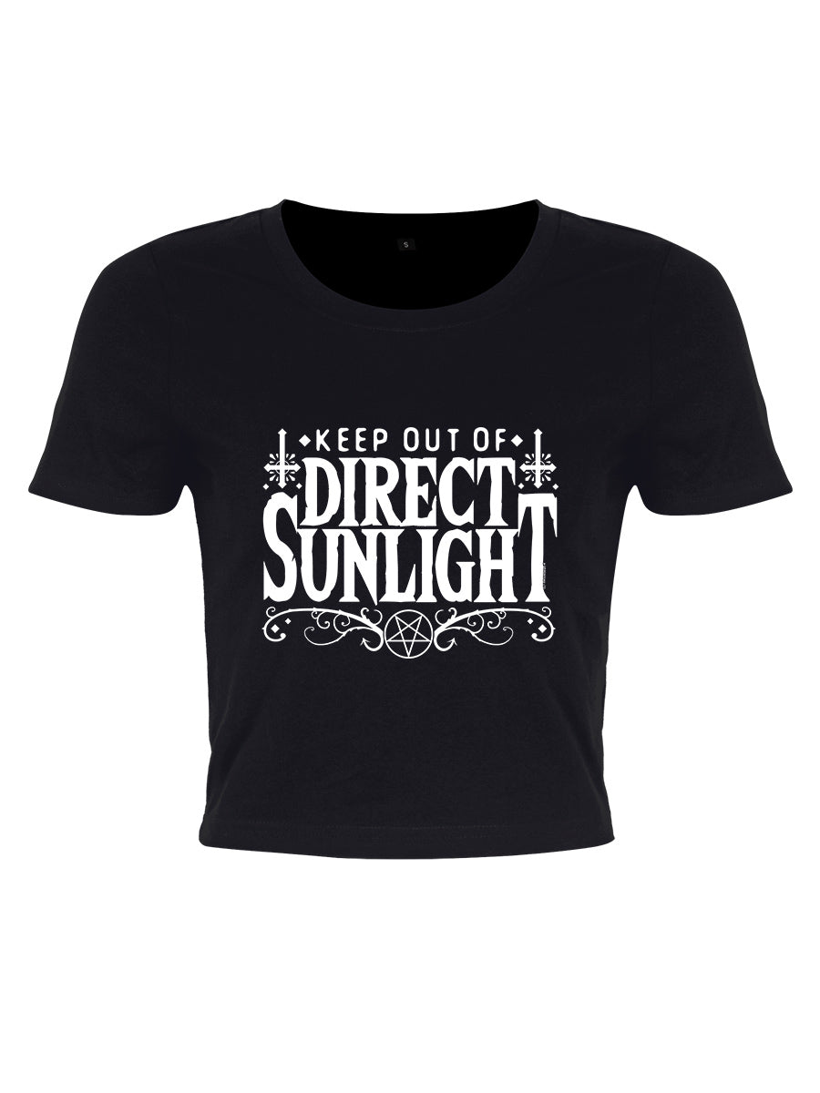 Keep Out Of Direct Sunlight Ladies Black Crop Top