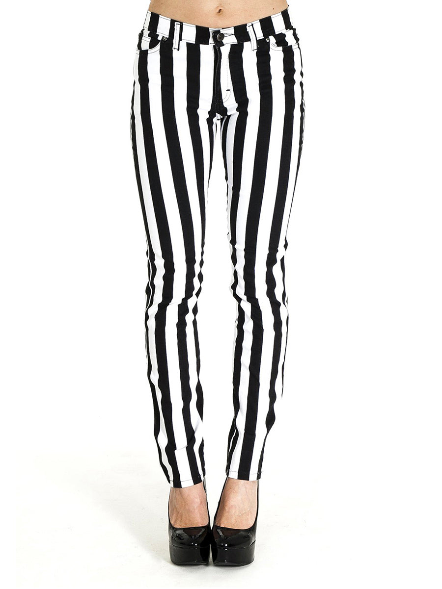 Run & Fly Black And White Striped Unisex Skinny Jeans