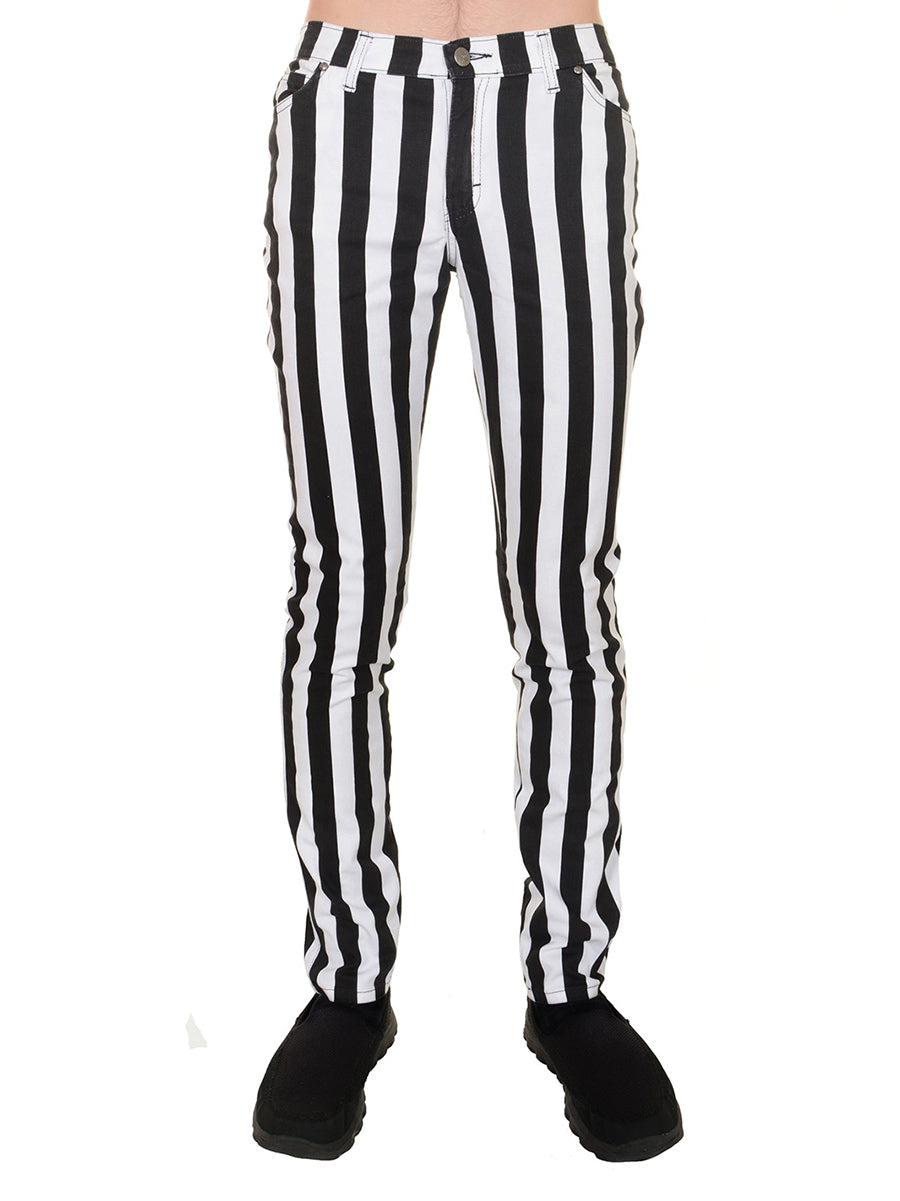 Run & Fly Black And White Striped Unisex Skinny Jeans