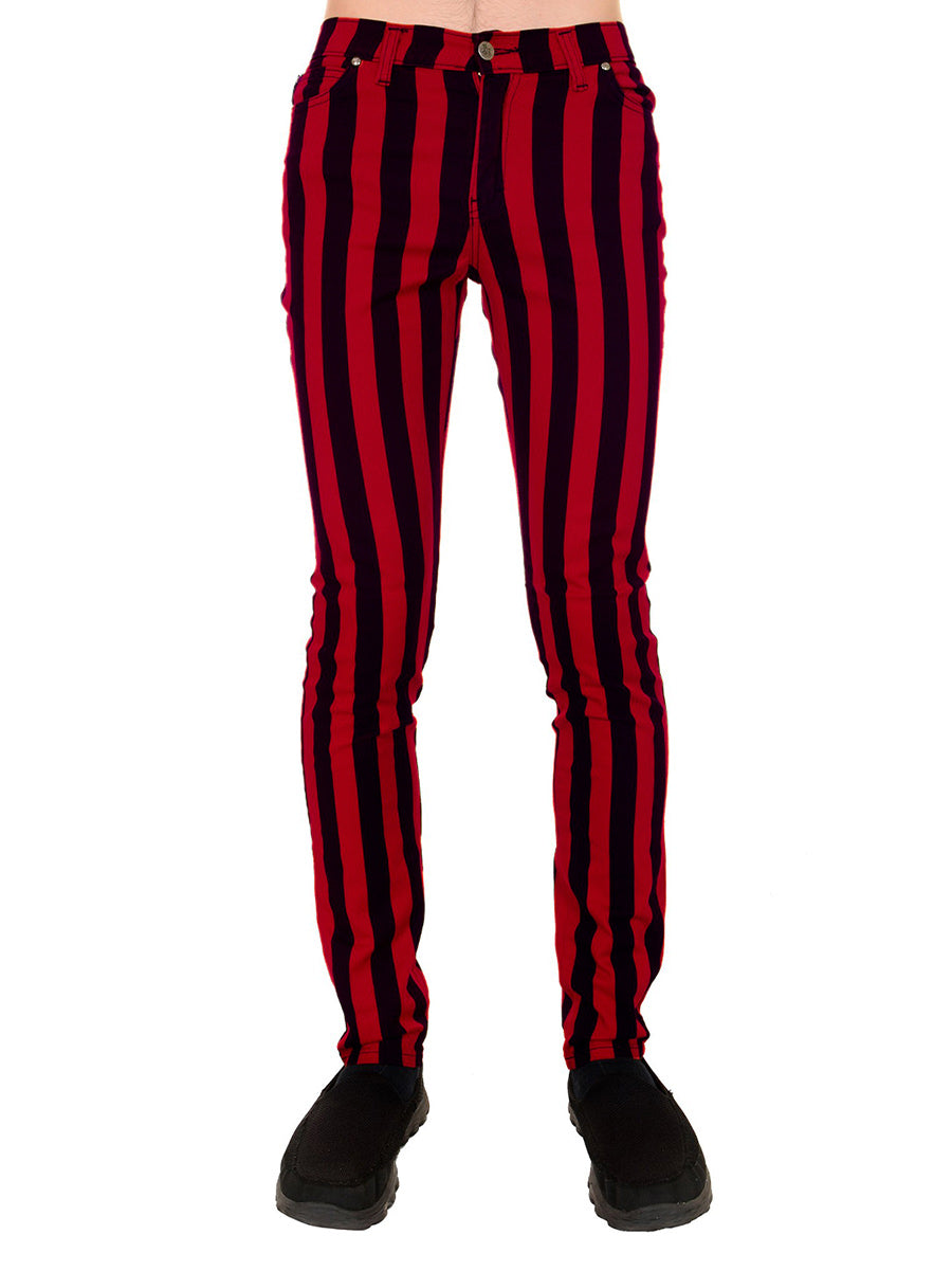 Run & Fly Black And Red Striped Unisex Skinny Jeans