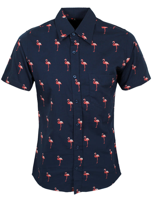 Run & Fly Retro Preppy Flamingo Short Sleeve Shirt