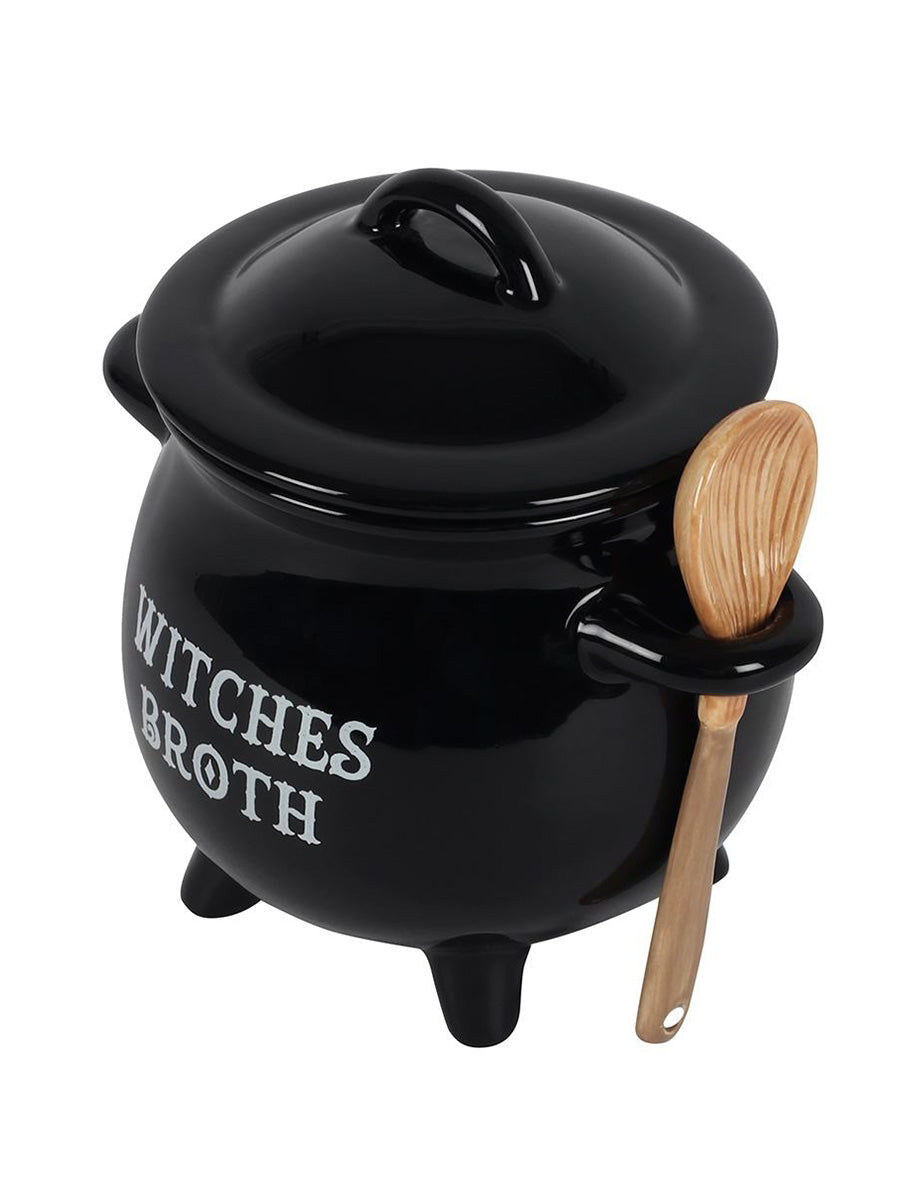 Witches Broth Cauldron Soup Bowl With Broom Spoon