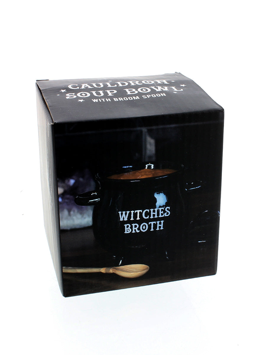 Witches Broth Cauldron Soup Bowl With Broom Spoon