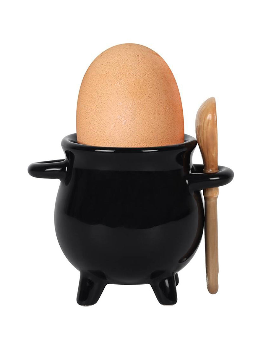 Cauldron Egg Cup With Broom Spoon