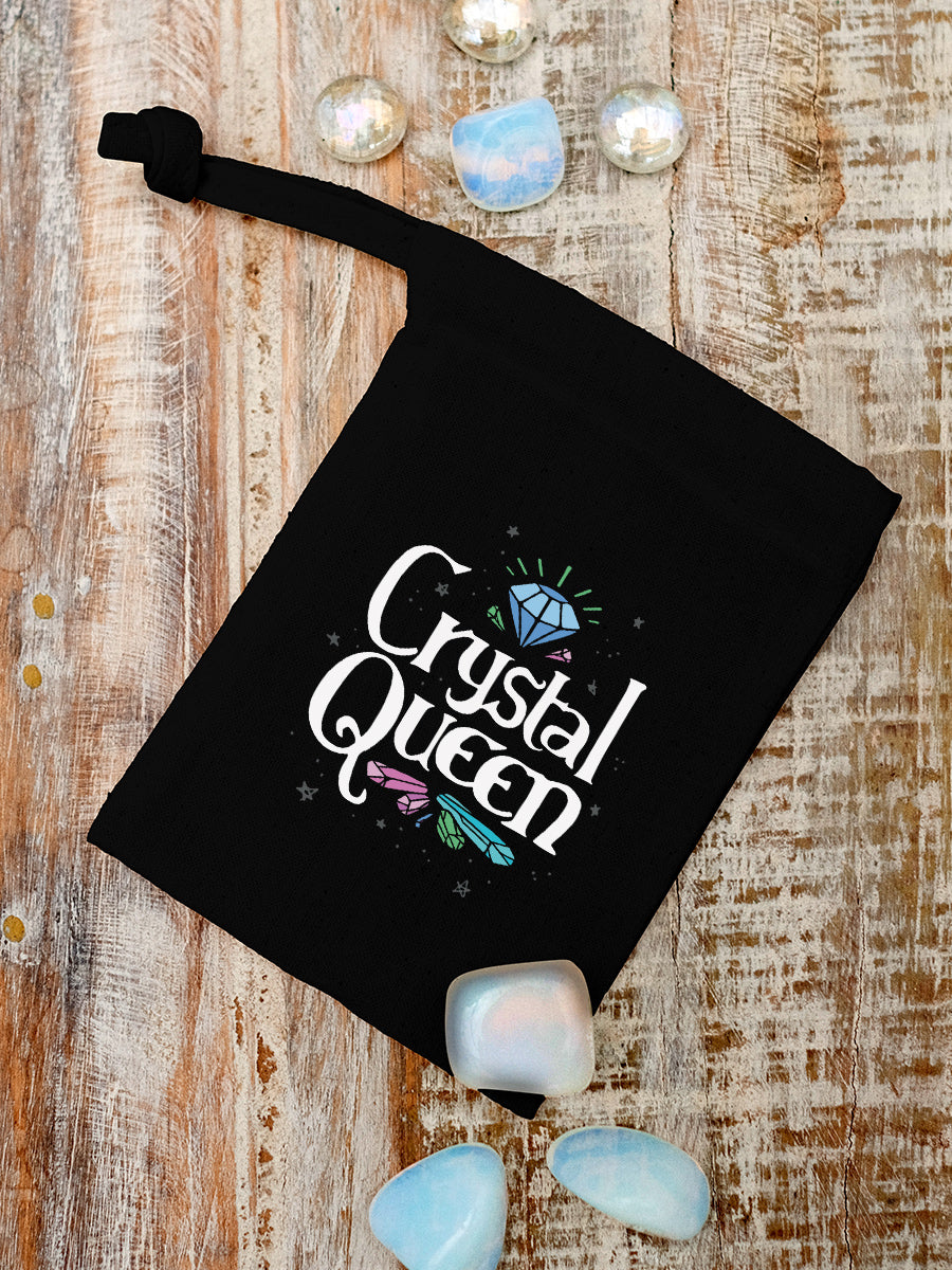 Crystal Queen Small Black Drawstring Bag