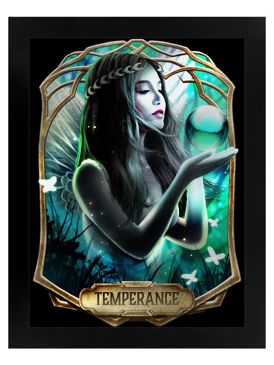 Framed Deadly Tarot Obsidian - Temperance Mirrored Tin Sign