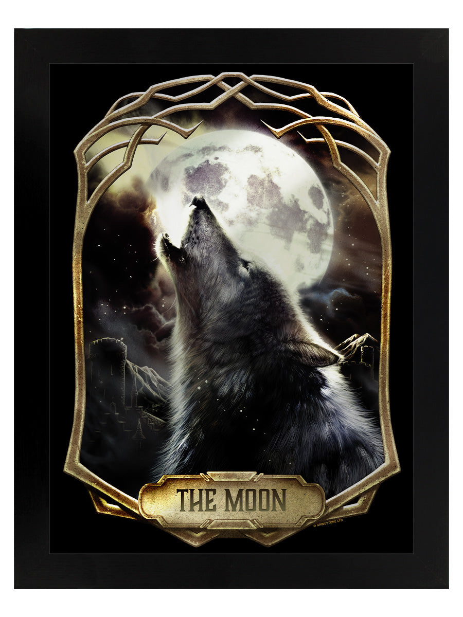 Framed Deadly Tarot Obsidian - The Moon Mirrored Tin Sign