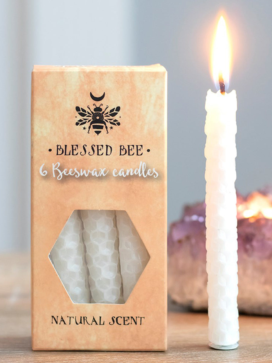 Blessed Bee White Beeswax Spell Candles - Peace & Happiness